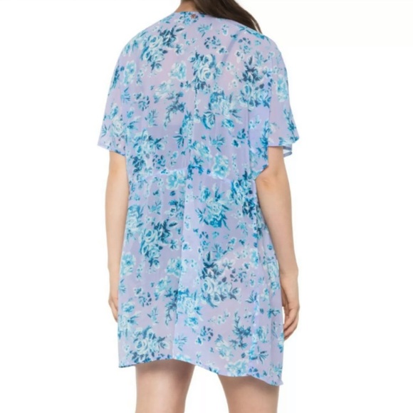 NANETTE LEPORE NWT KAYLA TIE FRONT KAFTAN COVER UP SWIM DRESS PURPLE BLUE DRESS - Picture 2 of 7